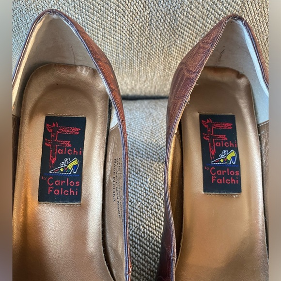 Carlos Falchi Croia Croc Texture Mid Geometric Shape Heel. Square Toe. Size 9.5. - Picture 9 of 13